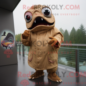 Tan Piranha maskot kostume...