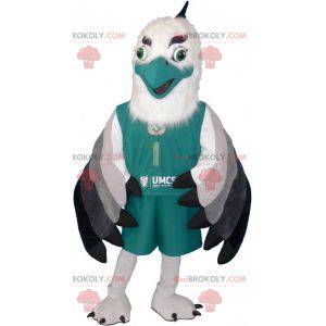 Biały i zielony ptak maskotka w odzieży sportowej -