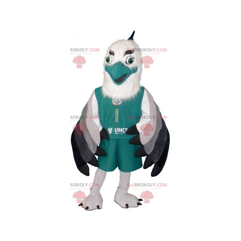 White and green bird mascot in sportswear - Redbrokoly.com