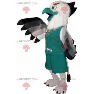 Mascotte d'oiseau blanc et vert en tenue de sport -