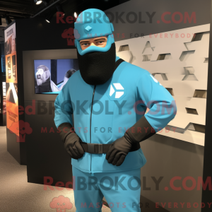 Cyan Gi Joe mascot costume...