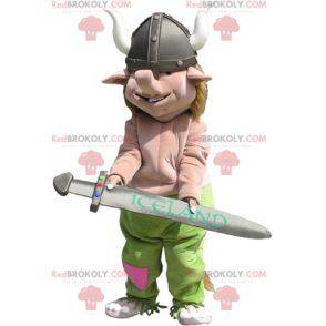 Realistische Viking-mascotte met zijn helm en zwaard -