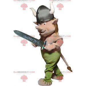 Realistisches Wikinger-Maskottchen mit Helm und Schwert -