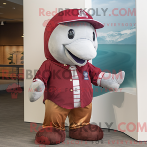 Maroon Whale mascot costume...