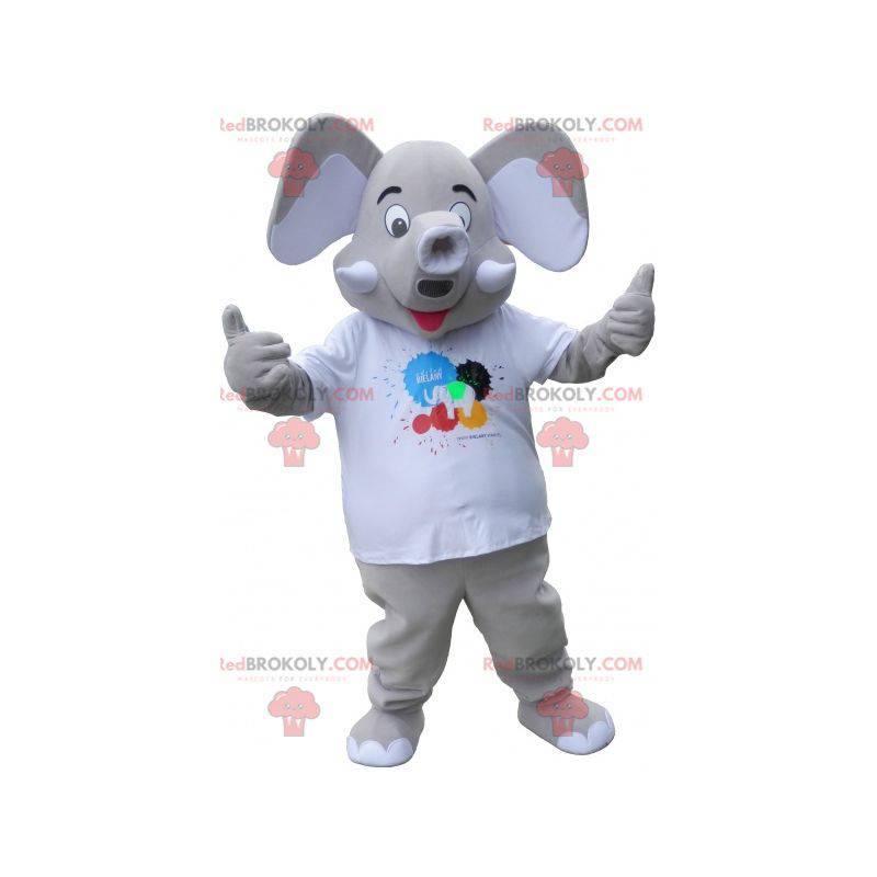 Mascotte d'élépant gris avec de grande oreilles - Redbrokoly.com