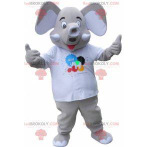 Elefante mascote cinza com orelhas grandes - Redbrokoly.com