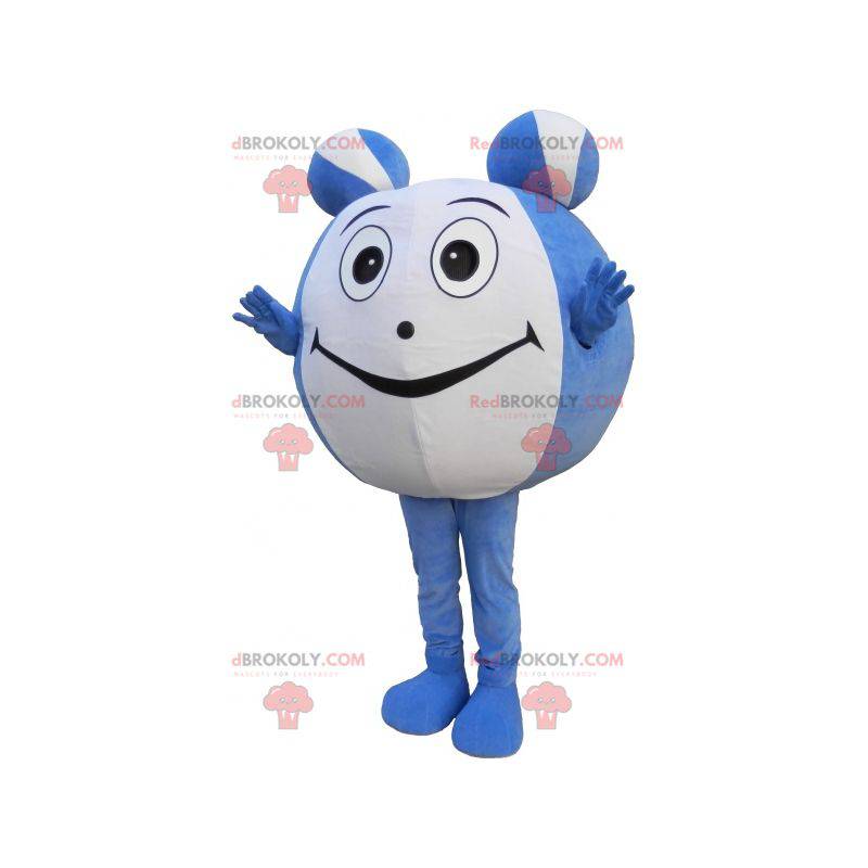 Mascota bola azul y blanca. Mascota de cabeza redonda -