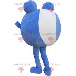 Blauwe en witte bal mascotte. Mascotte met ronde kop -