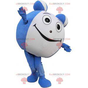Blauwe en witte bal mascotte. Mascotte met ronde kop -