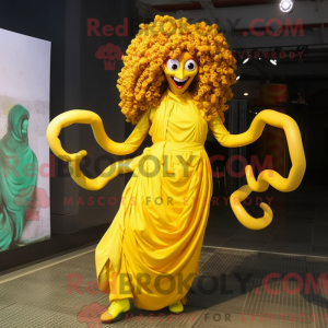 Gul Medusa maskot kostume...