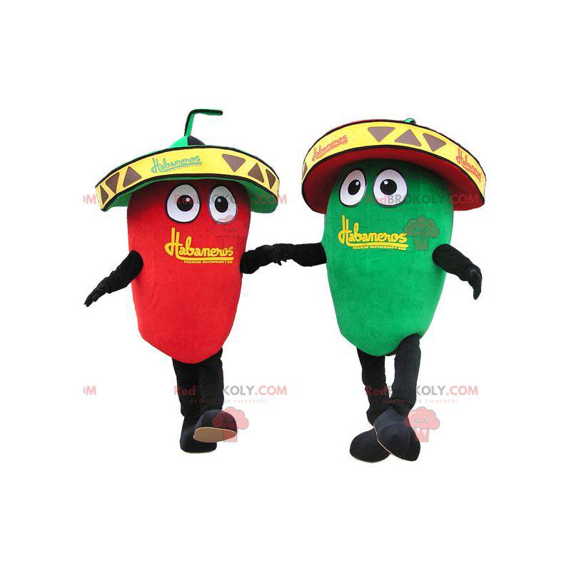 2 giant green and red pepper mascots. Mascot couple -