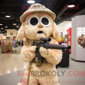 Beige Sniper maskot kostume...