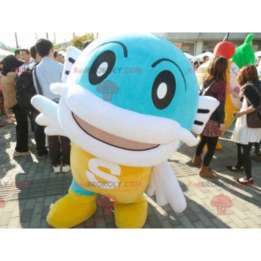 Mascotte grande pesce giallo bianco e blu - Redbrokoly.com