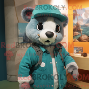Teal Badger mascot costume...