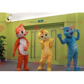 3 mascots of colorful and smiling characters - Redbrokoly.com