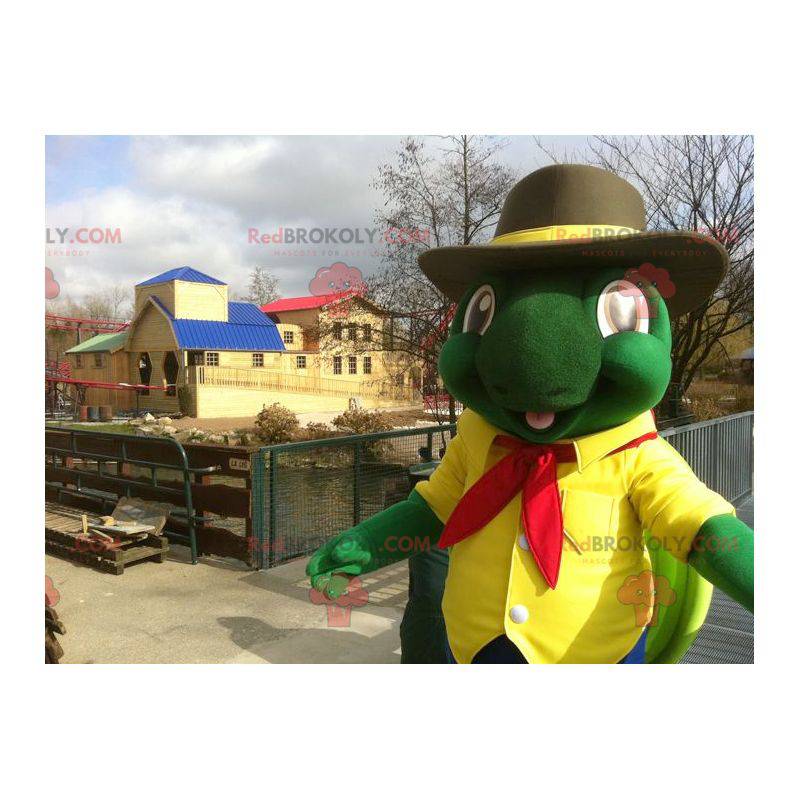 Mascote gigante tartaruga verde e amarela - Redbrokoly.com