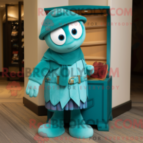 Fantasia de mascote baú do tesouro turquesa com capa e luvas - Mascotes do Baú do Tesouro - REBROKO_220399 - RedBrokoly.com