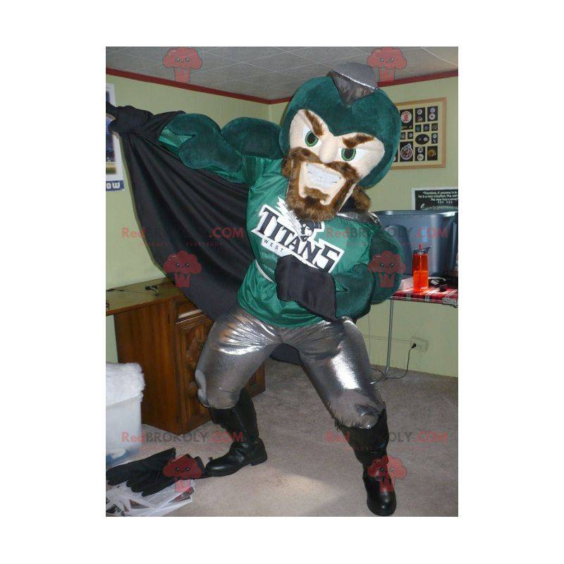Mascote cavaleiro super-herói verde e cinza - Redbrokoly.com