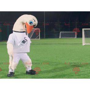 Mascote cisne branco cegonha com uma camiseta branca -