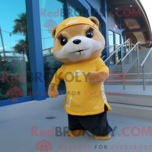 Gold Otter maskot kostume...