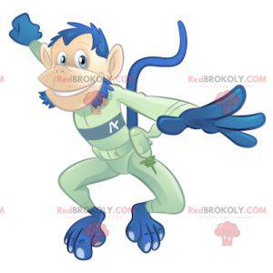Mascotte de singe bleu en combinaison futuriste verte -