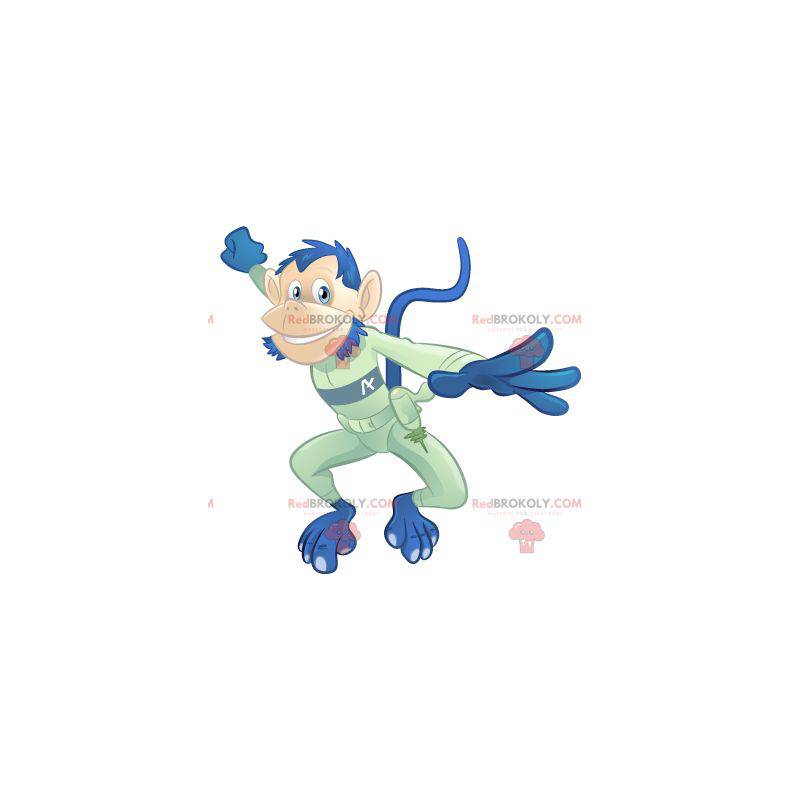 Mascota mono azul en combinación futurista verde -