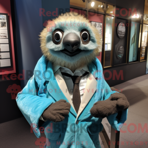 Cyan Sloth maskotdraktfigur...