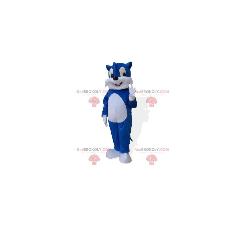 Mascote gigante e fofo de gato azul e branco - Redbrokoly.com