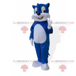 Mascote gigante e fofo de gato azul e branco - Redbrokoly.com