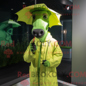 Limegrön okapi maskotdräkt med regnrock och hattar - Okapi-maskotar - REBROKO_220610 - RedBrokoly.com
