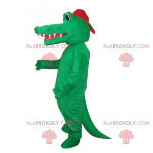Mascota de cocodrilo verde completamente desnuda con una gorra