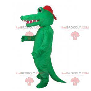 Całkowicie naga zielona maskotka krokodyl z czapką -