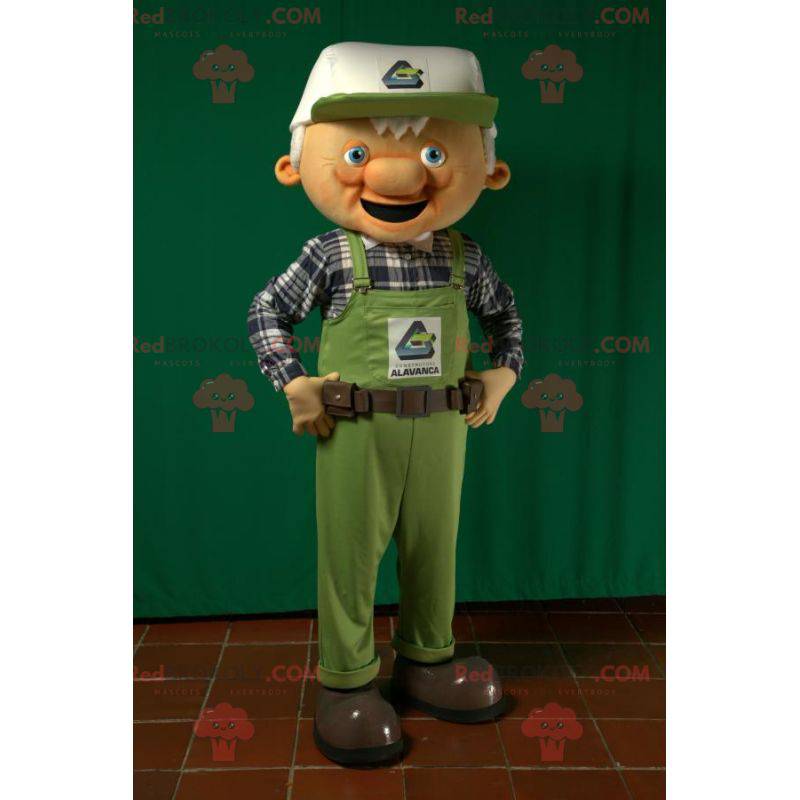Mascot old man worker in overalls - Redbrokoly.com
