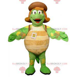 Giant and female beige and yellow green turtle mascot -