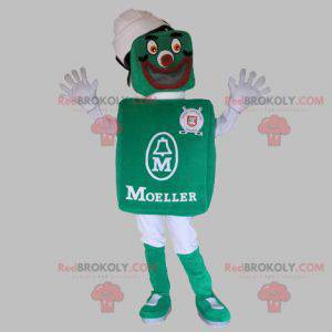 Mascotte de bonhomme vert et blanc très souriant -