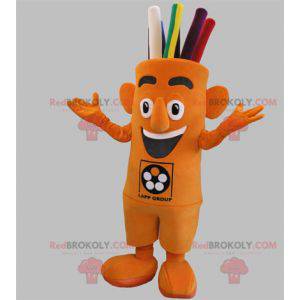 Mascotte de bonhomme orange géant avec les cheveux colorés -
