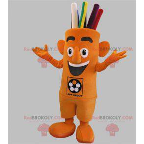 Mascotte de bonhomme orange géant avec les cheveux colorés -