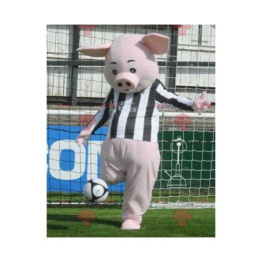 Maskot růžové prase s černo-bílým dresem - Redbrokoly.com