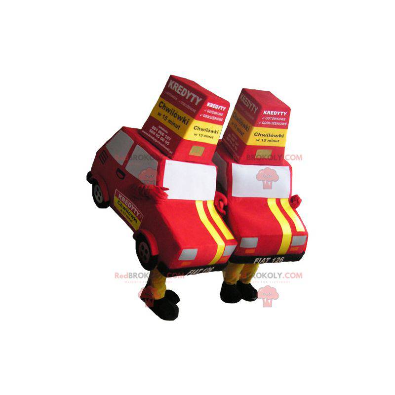 2 mascotes de carros vermelhos e amarelos - Redbrokoly.com