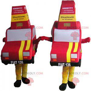2 maskotar av röda och gula bilar - Redbrokoly.com
