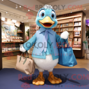 Fantasia de mascote de gansos azul-celeste com cardigã e sacolas - Mascotes gansos - REBROKO_220914 - RedBrokoly.com