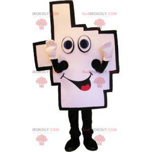 Giant hand mascot finger in the air with square graphics -