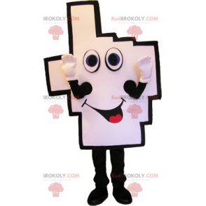 Giant hand mascot finger in the air with square graphics -