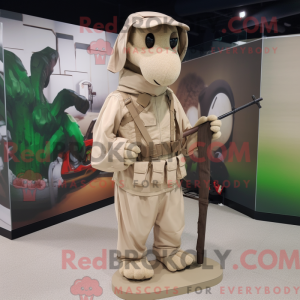 Beige Sniper maskot kostume...