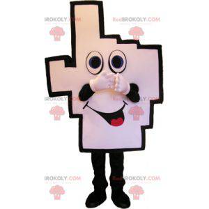 Giant hand mascot finger in the air with square graphics -