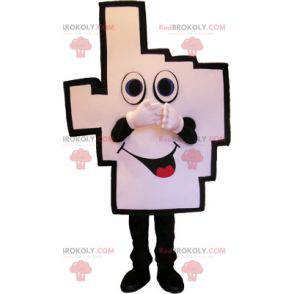 Giant hand mascot finger in the air with square graphics -