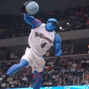 Mascotte d'homme bleu en tenue de basketteur - Redbrokoly.com