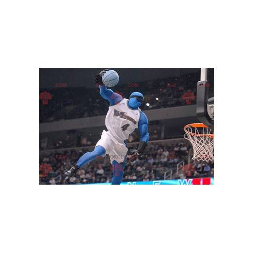 Maskotblå mand i basketballtøj - Redbrokoly.com