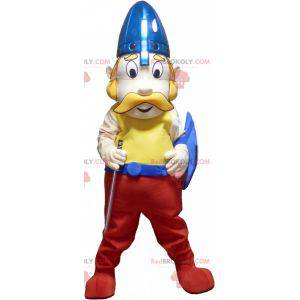 Mascote viking de bigode com capacete e escudo - Redbrokoly.com