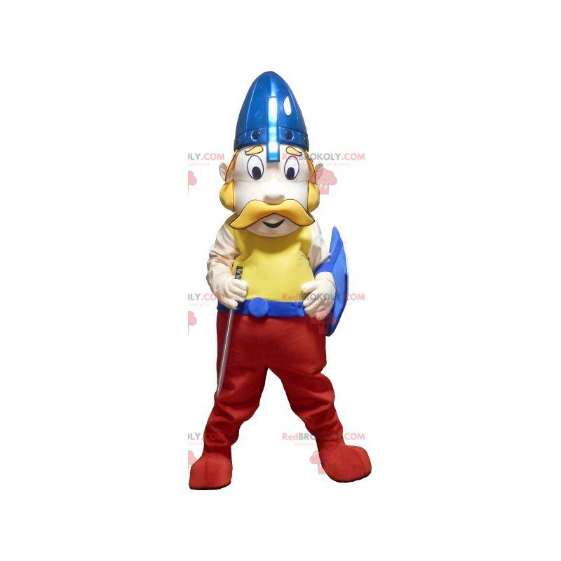 Mascote viking de bigode com capacete e escudo - Redbrokoly.com